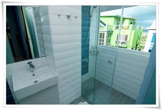 浴室鋪設了清爽的藍白色系磁磚看起來格外清爽